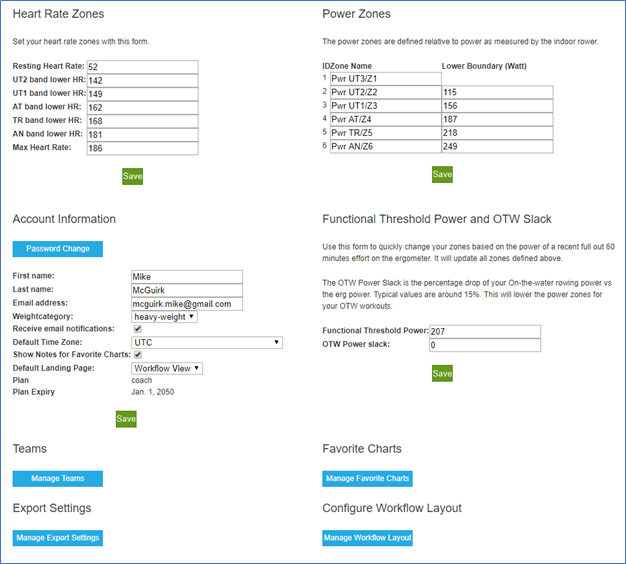 Settings Page Rowsandall.com